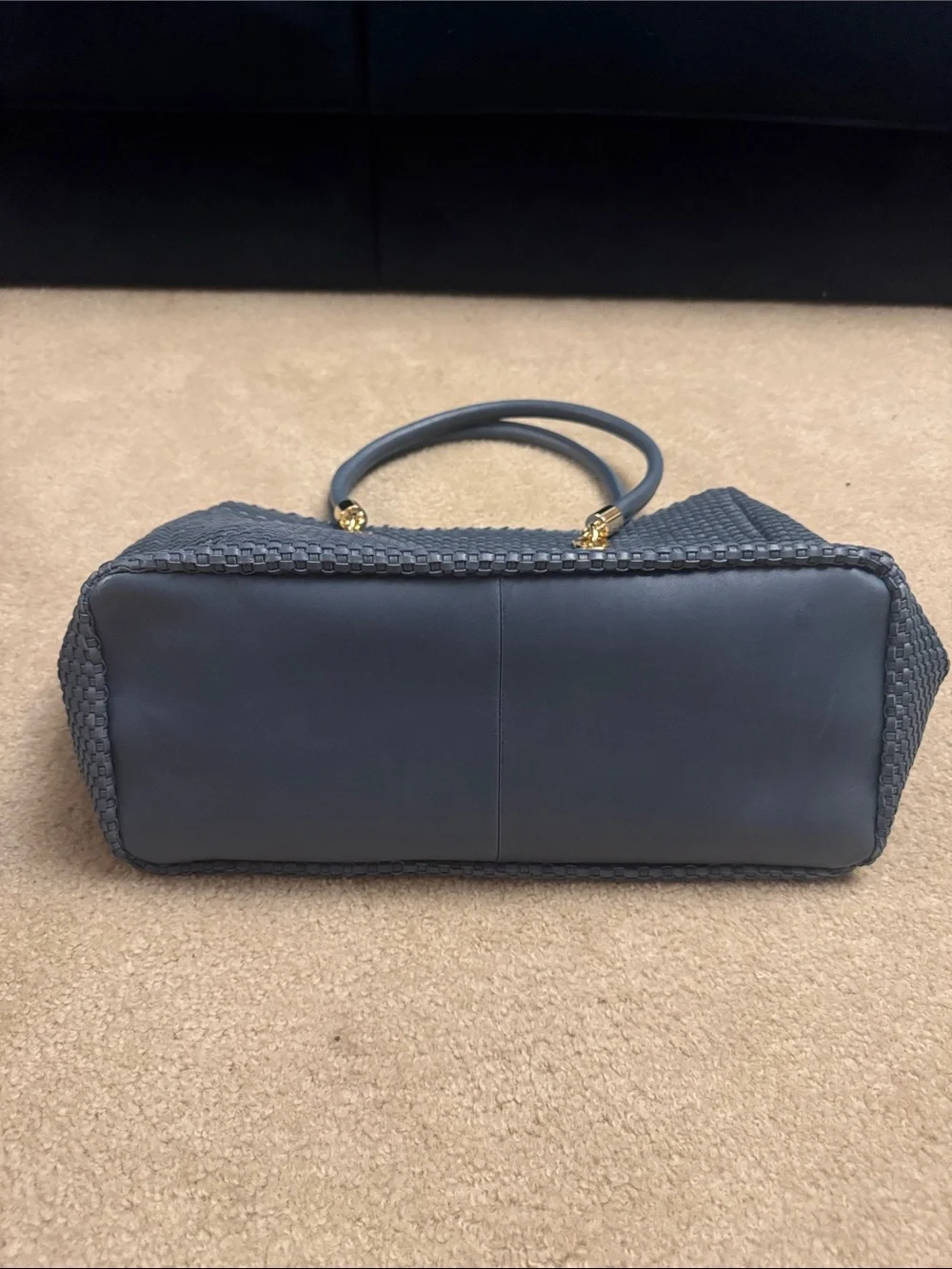 Cole Haan (2015) Blue Woven Tote with Gold Hardware
